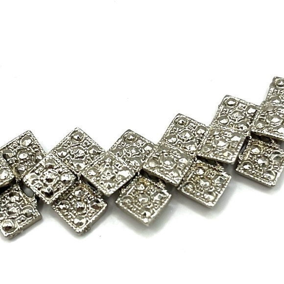 Vintage Necklace  Geometric Link Necklace and Earrings Set Silver Tone Sparkling - Picture 6 of 10